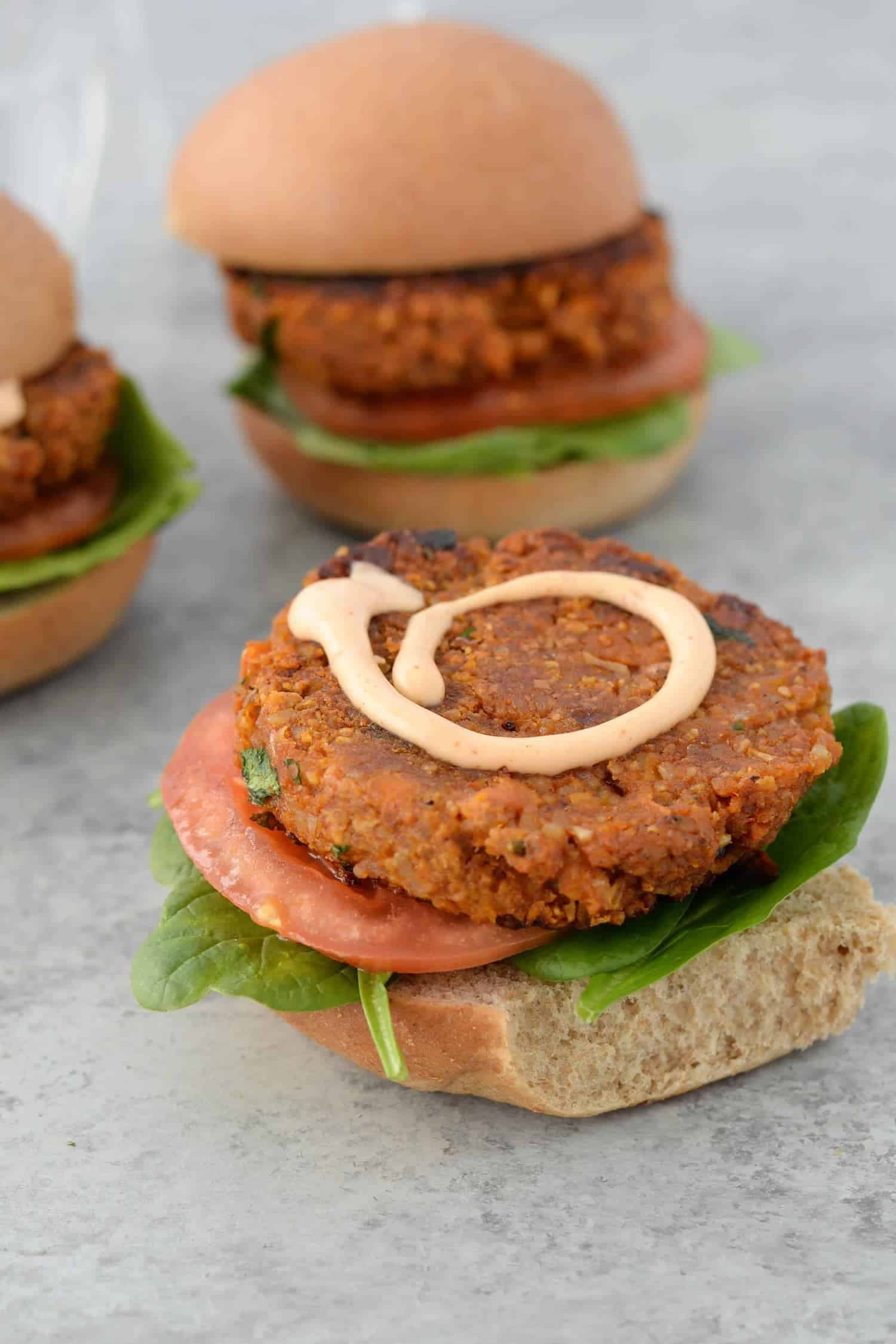 Open Face Sweet Potato And Black Bean Patty On A Bun 