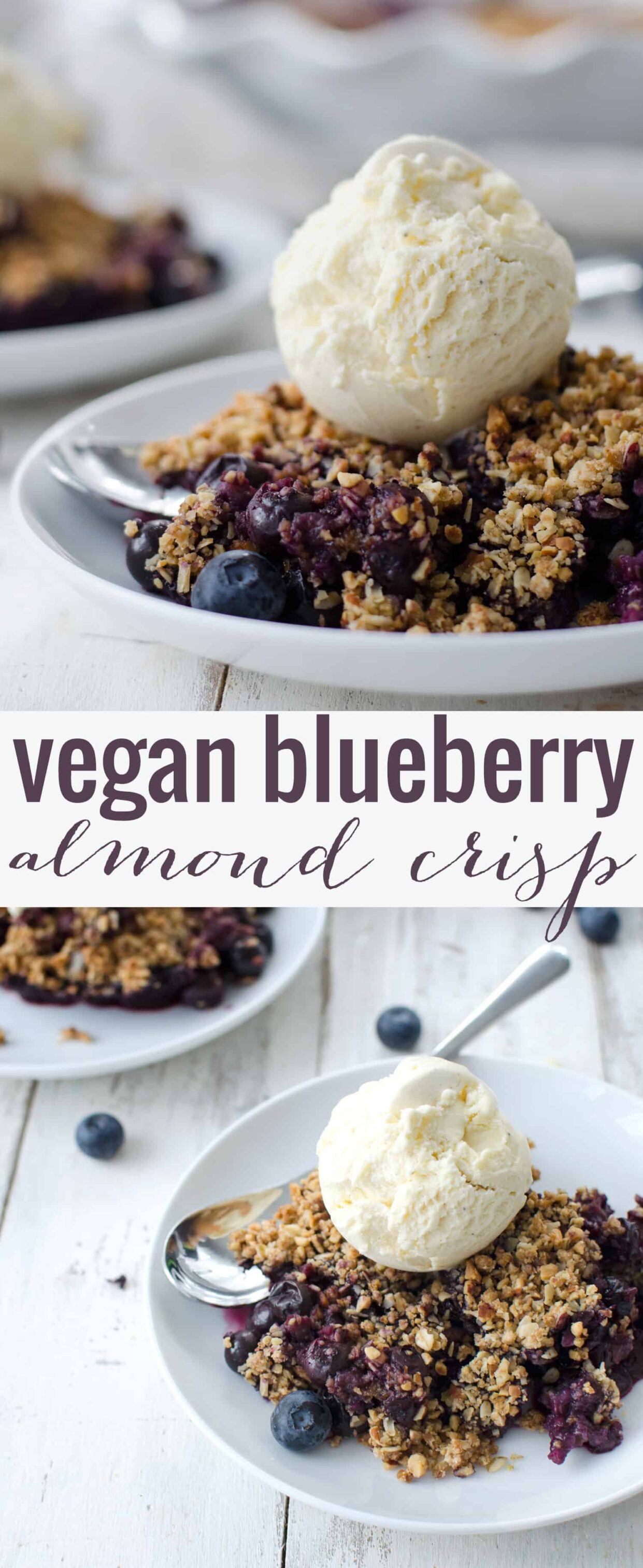 Vegan Blueberry Almond Crisp! Oat and Almond Blueberry crisp, perfect for summer! Easily gluten-free. | www.delishknowledge.com