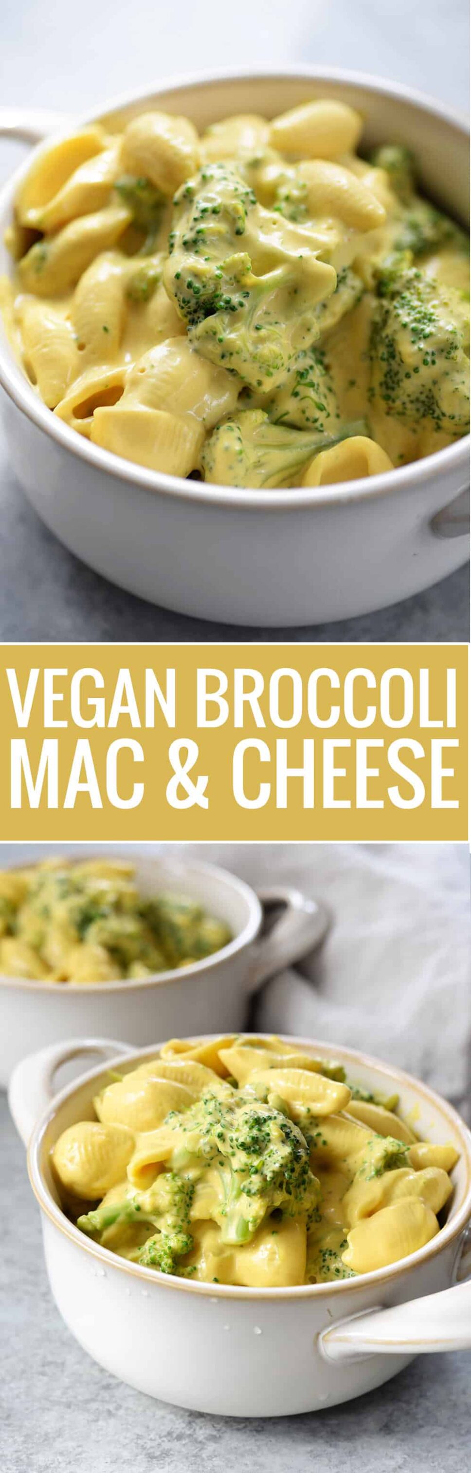 a long image of vegan broccoli mac and cheese