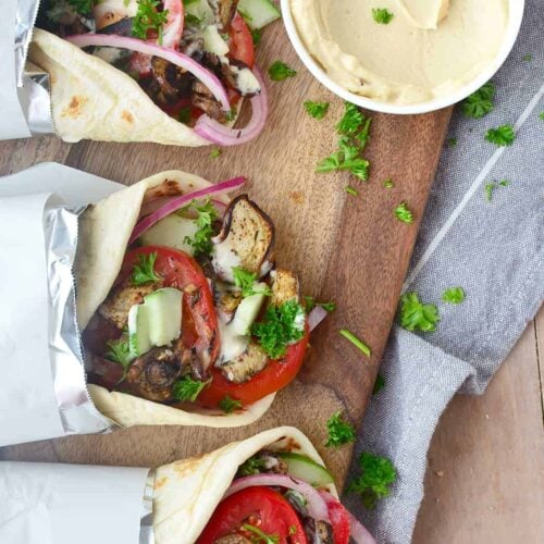 Vegan Eggplant Gyros 11 You'D Never Guess This Was Vegan! Meaty Eggplant Gyros Stuffed With Vegetables, Herbs And The Best Hummus Sauce. So Good! #Vegan #Vegetarian | Www.delishknowledge.com