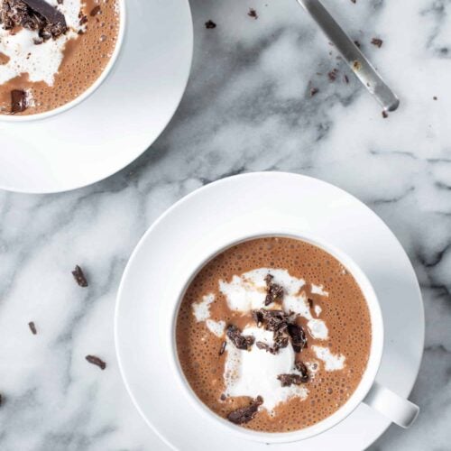 Vegan Mexican Hot Chocolate! Thick, Creamy Hot Chocolate Lightly Spiced With Cayenne And Cinnamon. | Www.delishknowledge.com