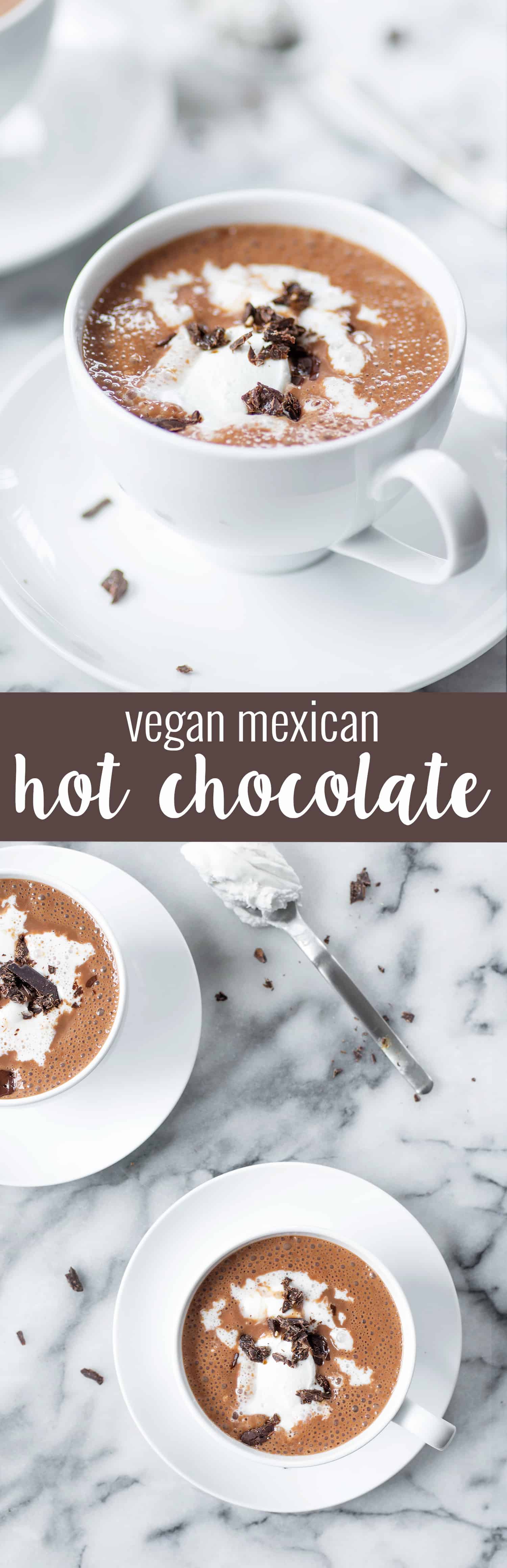 Vegan Mexican Hot Chocolate! Thick, creamy hot chocolate lightly spiced with cayenne and cinnamon. | www.delishknowledge.com