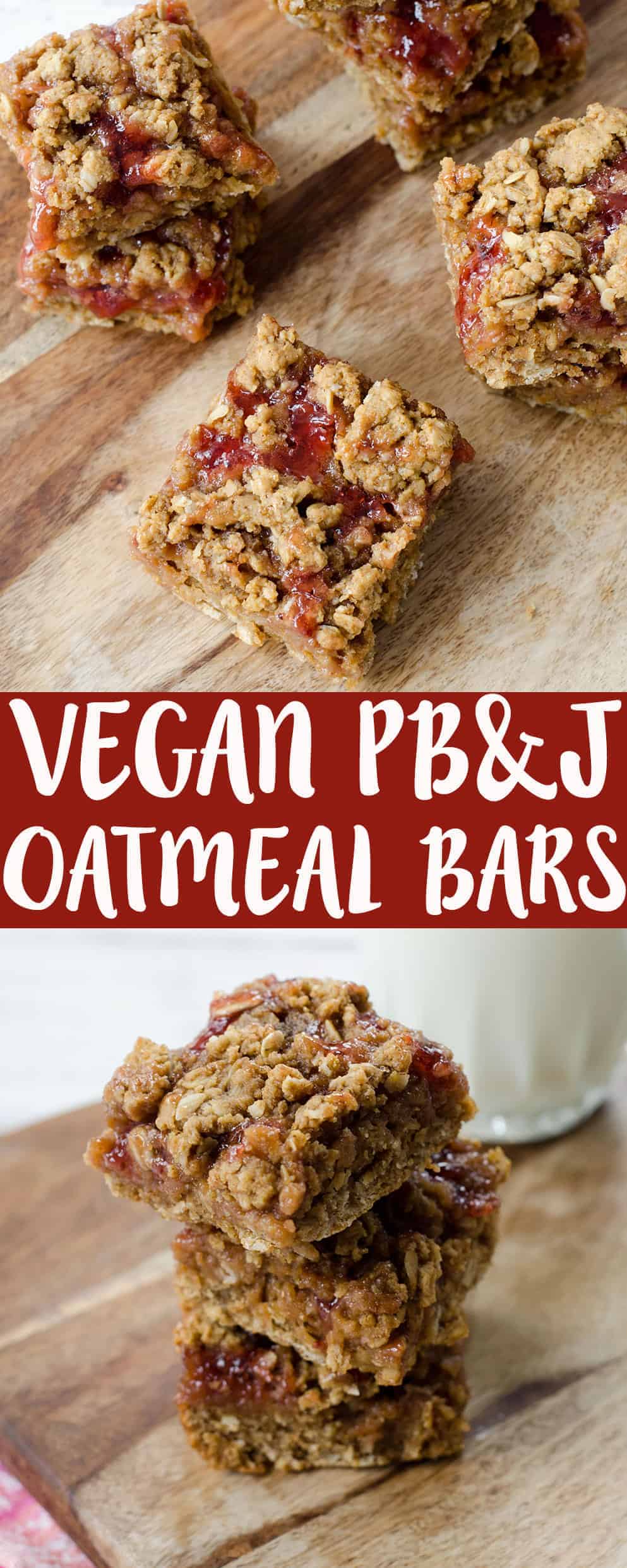 Peanut Butter and Jelly Oatmeal Bars! A wholesome, vegan dessert that everyone will love. Strawberry jam sandwiched between a whole-wheat peanut butter crust. Ready in just 25 minutes! | www.delishknowledge.com