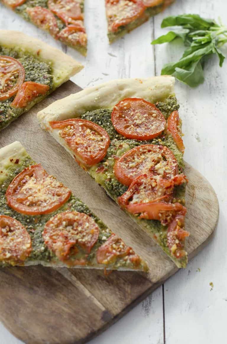 Vegan Pesto Pizza With Roasted Tomato - Delish Knowledge