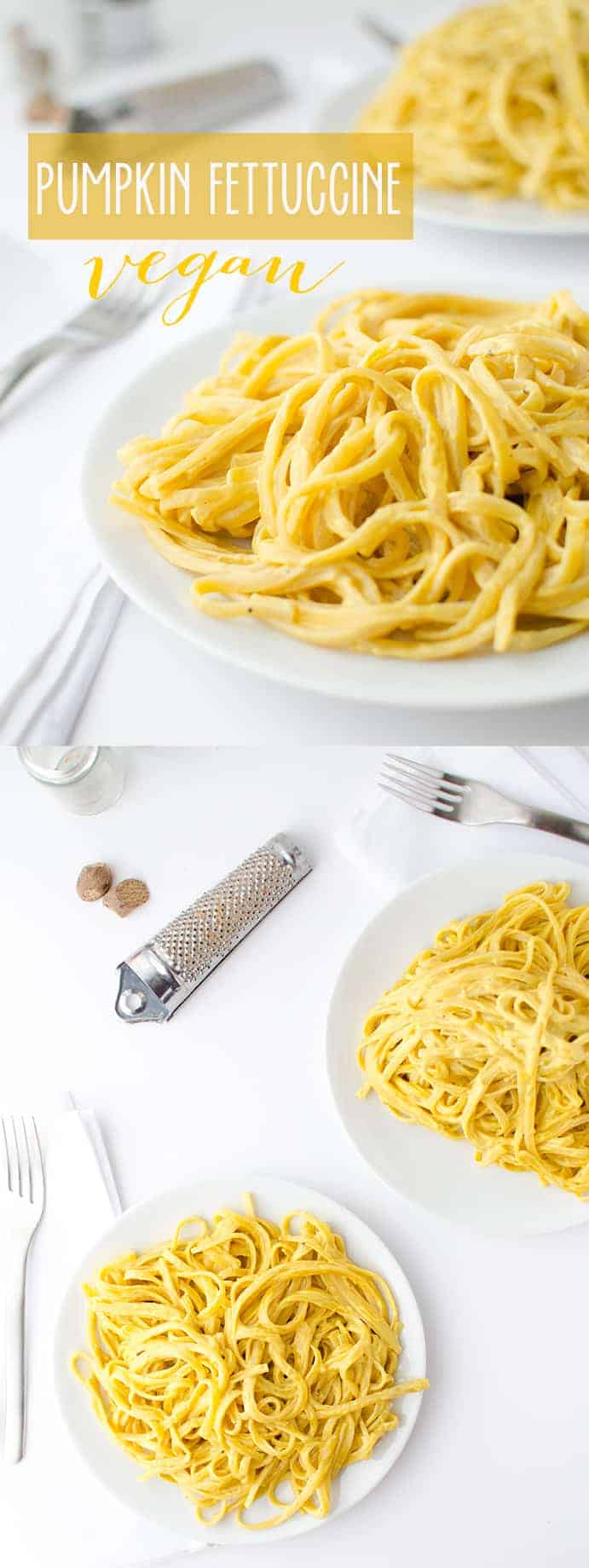 Vegan pumpkin fettuccine!  Yes, Alfredo sauce can be healthy!  Made from a secret ingredient, this sauce is creamy, slightly sweet with hints of nutmeg and sage.  You'll never go back to regular alfredo sauce!  |  www.delishknowledge.com
