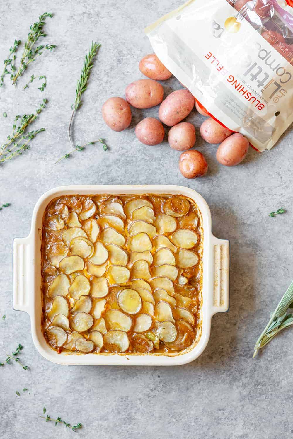 vegetarian pot pie with scalloped potato crust 