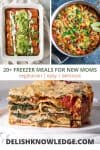 enchiladas, corn mixture, and lasagna