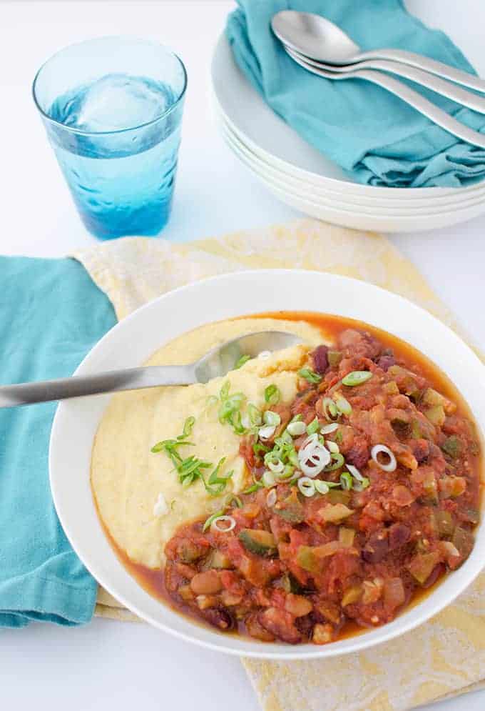 A Healthy Take On Chili And Cornbread! Perfectly Spiced Vegetarian Chili Over Creamy Polenta. Vegan &Amp; Glutenfree | Www.delishknowledge.com