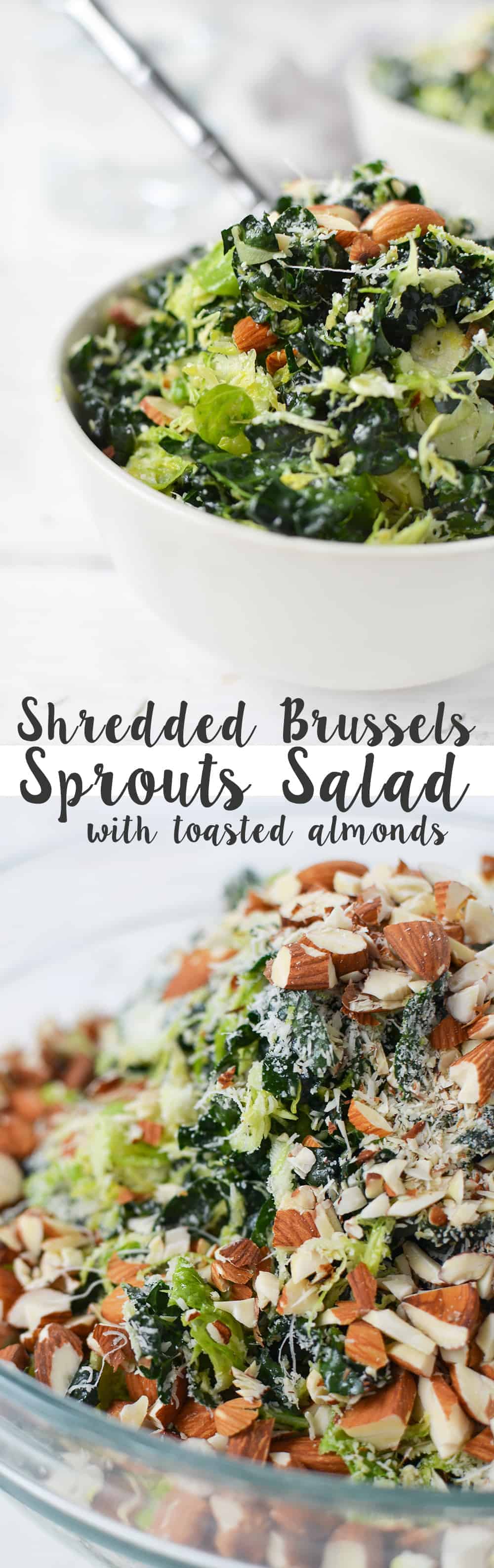 Shredded Brussels Sprouts Salad With Toasted Almonds And Grated Parmesan. The Best Salad, Perfect For Thanksgiving And The Holidays! You Must Make This One. | Www.delishknowledge.com