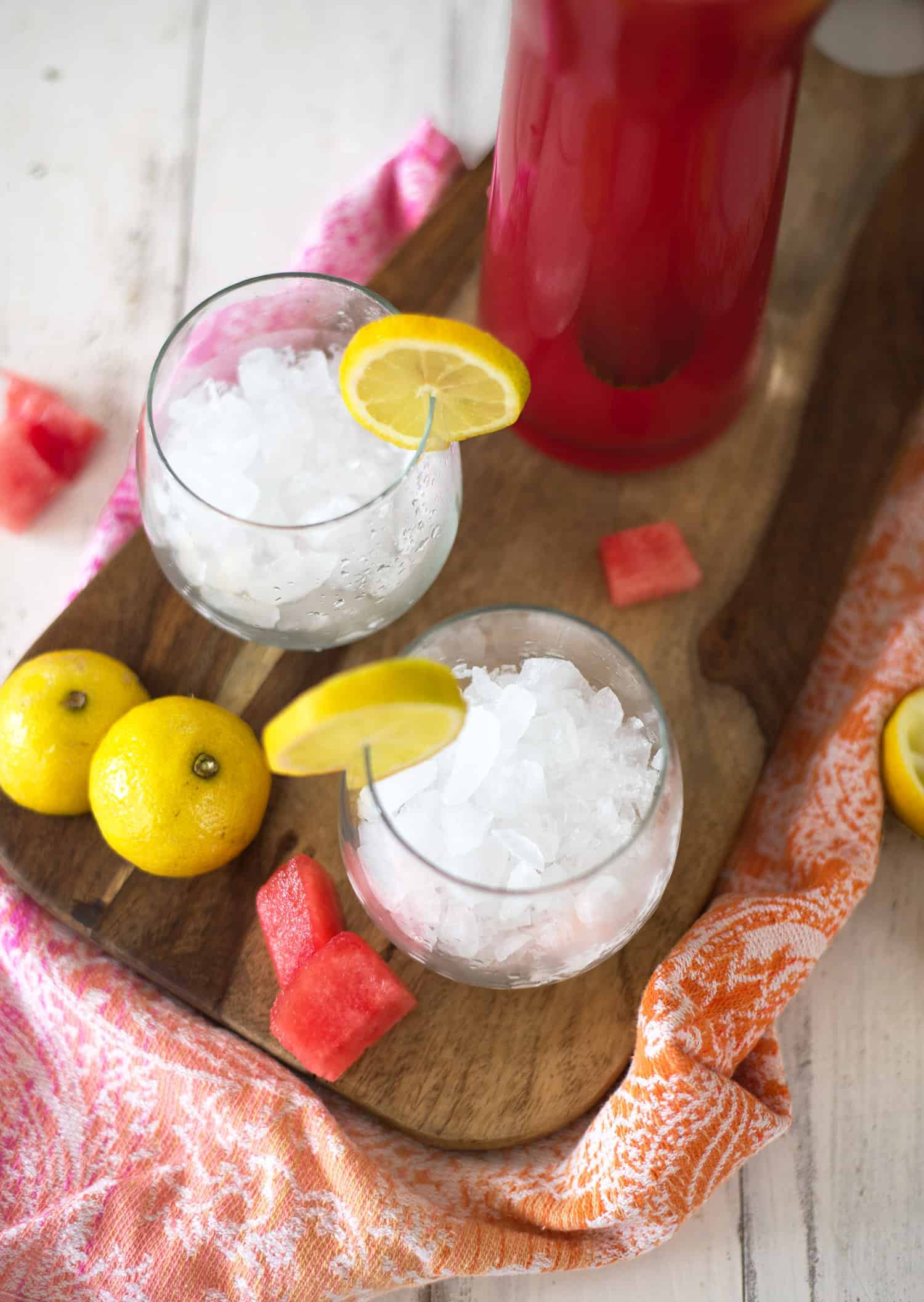 Serve the watermelon lemonade over lots of ice for the perfect summer day drink