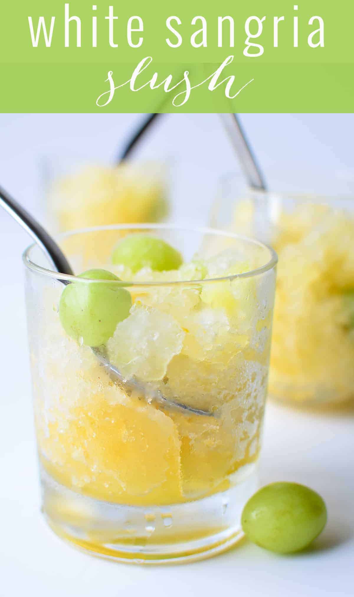 White Sangria Slush! One part sno-cone, one part healthy dessert. Serve this at your next cookout to please both the kids AND the adults. Vegan, Gluten-Free, Naturally sweetened. | www.delishknowledge.com