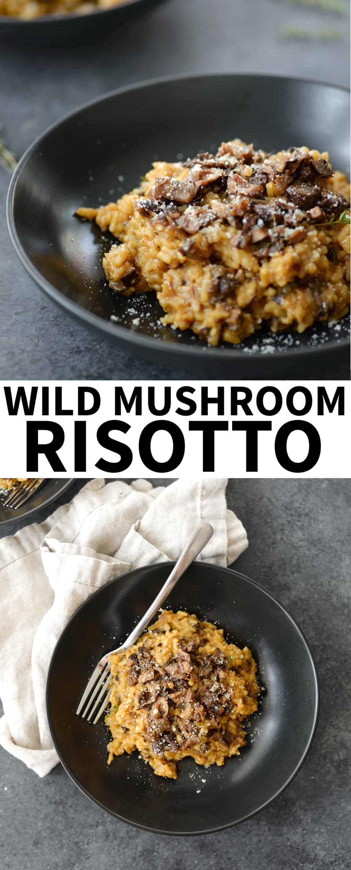 Wild Mushroom Risotto! If you love risotto, you've gotta try this recipe. Homemade wild mushroom stock with crispy, thyme roasted mushrooms with creamy risotto. Vegetarian, easily vegan. | www.delishknowledge.com