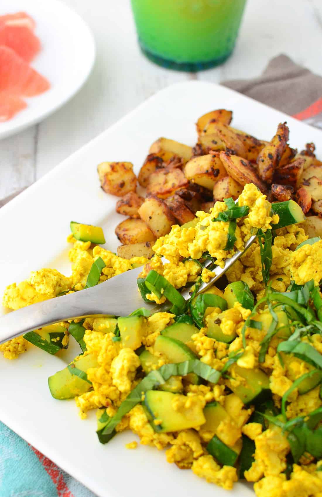 Zucchini And Basil Scramble! A Healthy, Cholesterol Free Breakfast Option. If You Haven'T Tried Tofu Scramble Before, You'Re In For A Treat! High Protein And Taste Just A Lot Like Eggs! | Www.delishknowledge.com